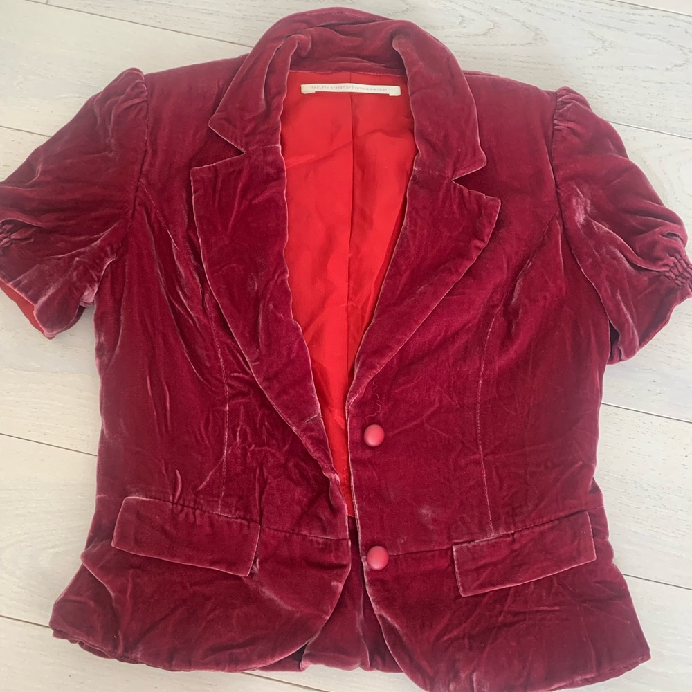 Twelfth street by Cynthia vincent velvet puff sleeve mini jacket